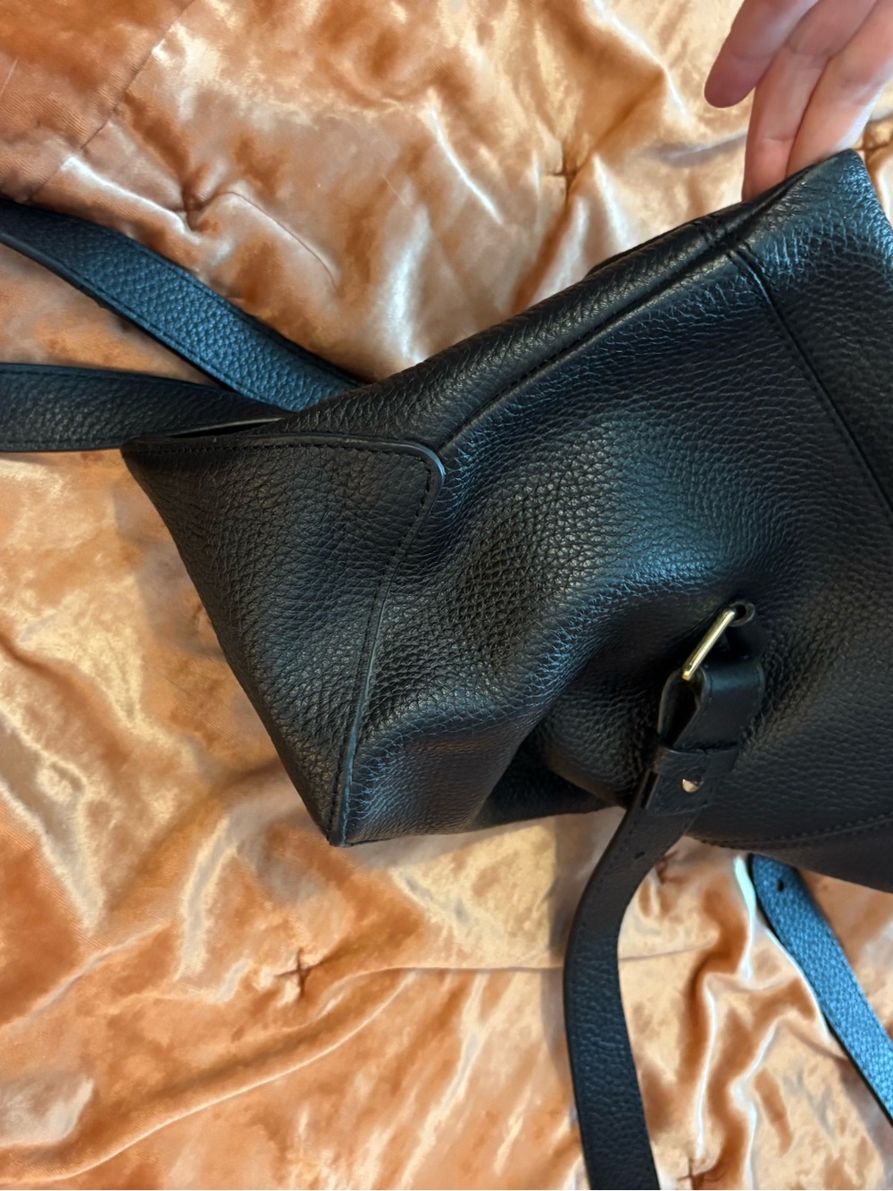 L.L. Bean Black Pebble Leather Shoulder Tote with Gold Plate - Picture 5 of 16